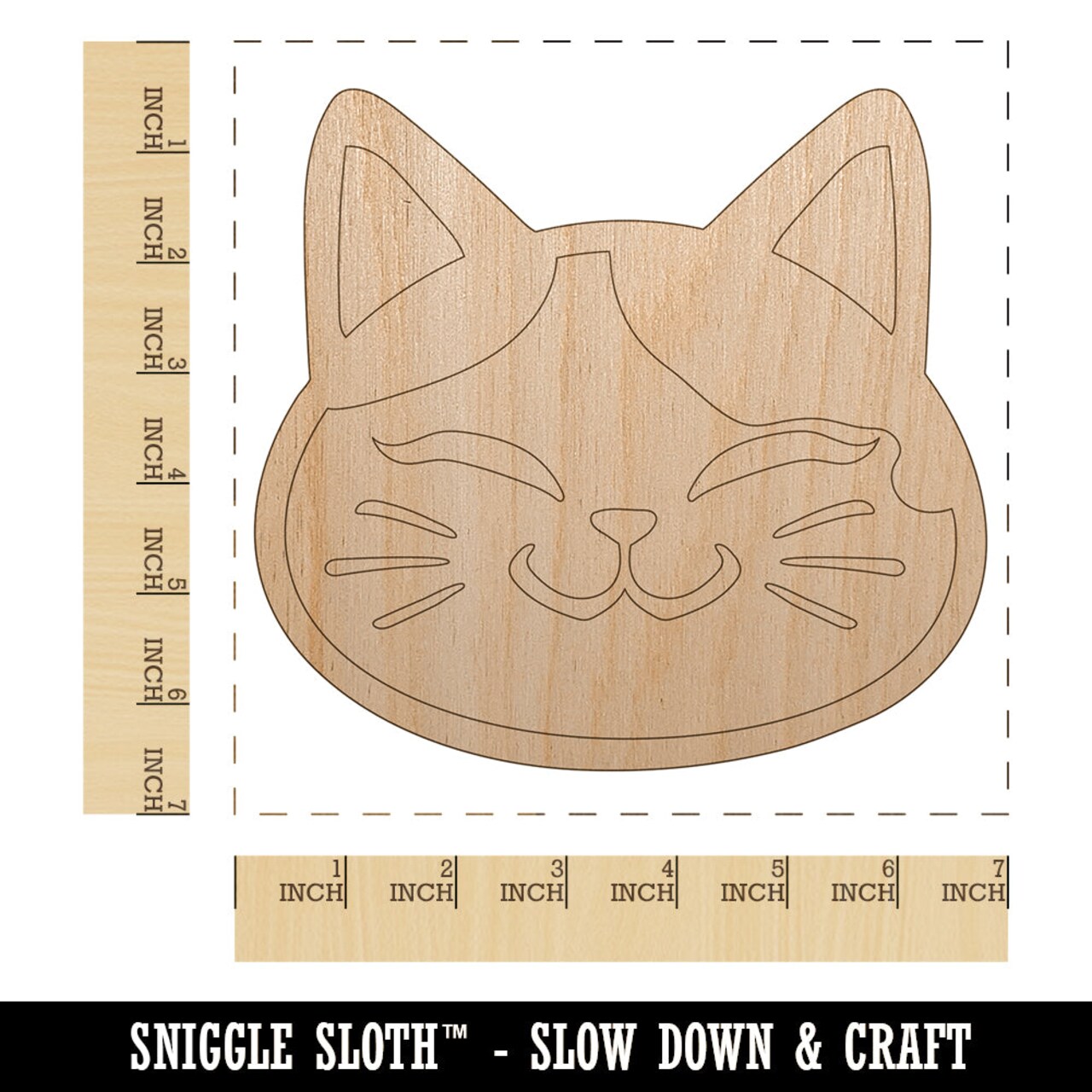 Happy Spotted Cat Face Unfinished Wood Shape Piece Cutout for DIY Craft Projects